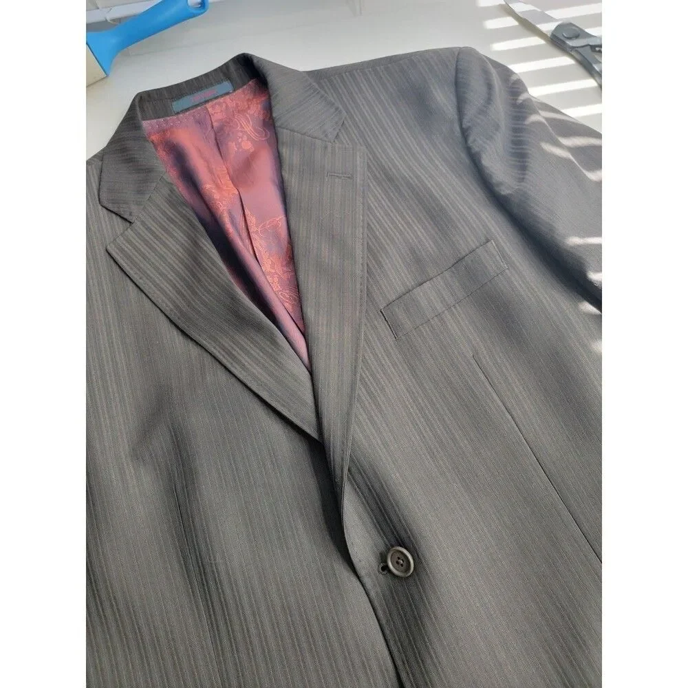 Ted Baker Endurance 44L Wool Pinstripe Blazer Jacket Black Gray with Red Jacqu